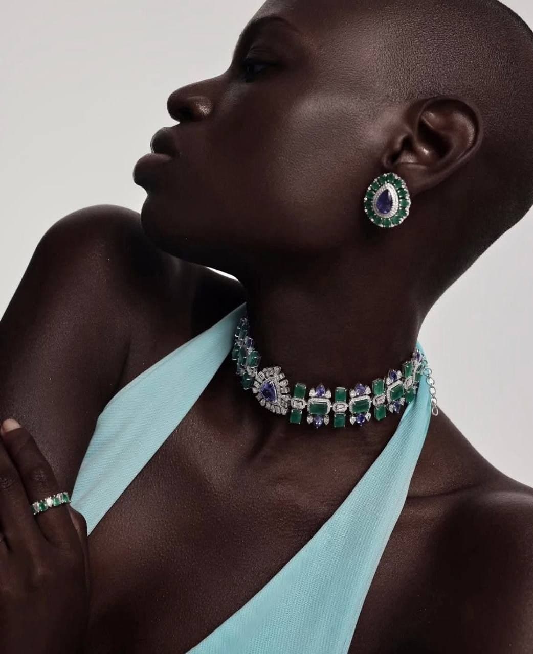 The Shamba choker — emerald and tanzanite, one of one